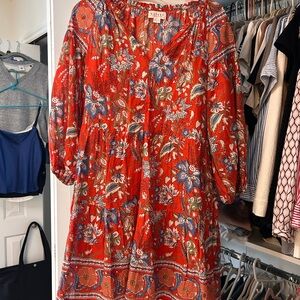 Velvet Vibrant Red and Blue Floral Dress